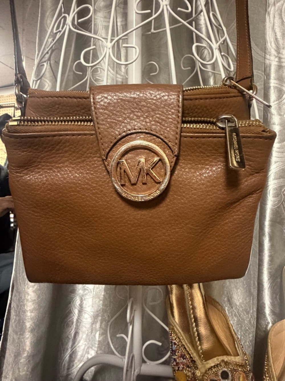 Michael Kors Tan Pebbled Leather Crossbody Bag with Gold Hardware